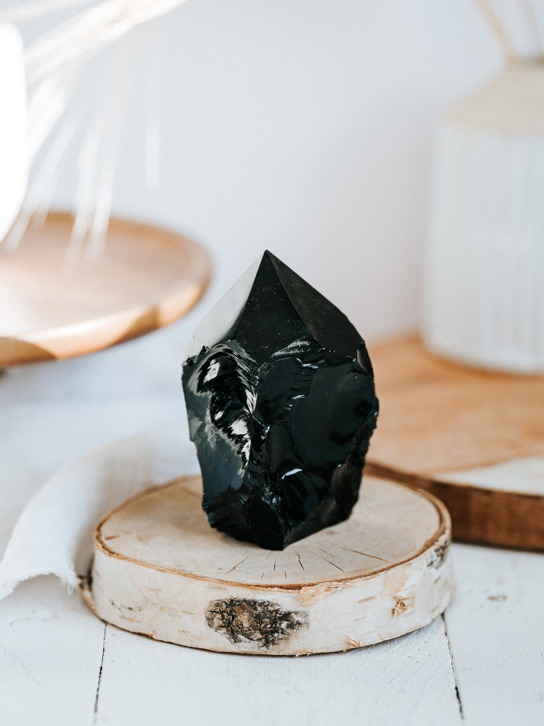 Schwarzer Obsidian Spitze, halbpoliert